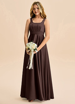 Azazie Gabby Junior Linia A Pofałdowany Satyna elastyczna Długość podłogi Młodsza druhna Sukienka image3