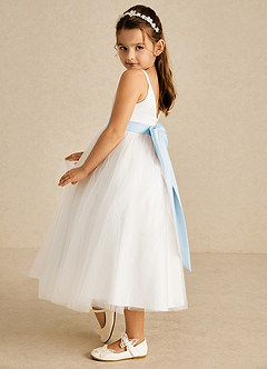 Azazie Lea vestidos de niña de las flores Vestido de Azul Cielo de Tul de Corte En A con Tirante Espagueti image4