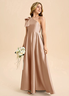 Azazie Penguin Junior Abito A-Line in Raso Elasticizzato Fiocco Rosa Inglese image6