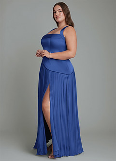 Azazie Stephanie Bridesmaid Dresses Royal Blue A-Line Pleated Stretch Satin Dress image10