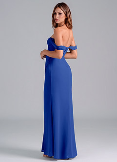 Azazie Asha Vestidos de damas de honor Vestido de Azul Real de Gasa de Corte Recto Convertible con Vestidos sin tirantes image2