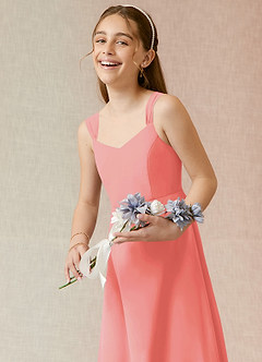 Azazie Denice Junior Coral A-Line Chiffon Dress image6