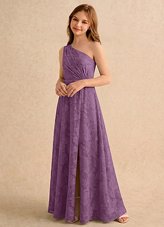 Azazie Pudles Girls Formal Robe Demoiselle D'honneur Fillette Robe Trapèze en Blumen-Burnout Asymétrique Glycine image5
