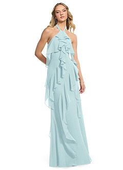 Azazie Velma Robes de demoiselle d'honneur Robe Trapèze en Mousseline de soie Fente Latérale Verre De Mer image3