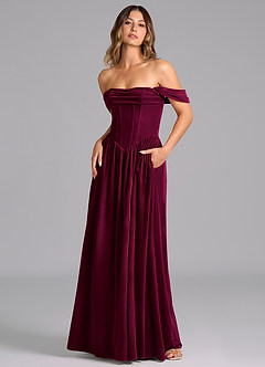 Azazie Hattie Bridesmaid Dresses Cabernet A-Line Ruched Velvet Dress image4