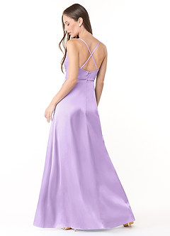 Azazie Naomie Jurken voor bruidsmeisjes Jurk van Stretch Satijn met A-Lijn Cowl halslijn zijsplit Lila image2