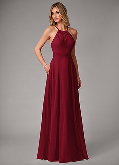 Azazie Amalia Bridesmaid Dresses Burgundy A-Line Pleated Chiffon Dress image5