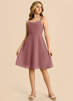 Azazie Shale Junior Desert Rose A-Line Bow Chiffon Dress image4