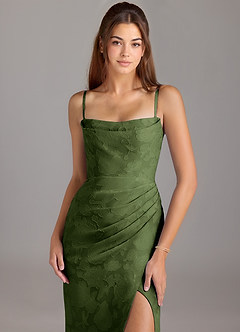 Azazie Leonis Bridesmaid Dresses Olive Sheath Strapless Floral Burnout Convertible Dress image2