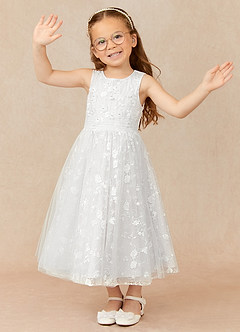 Azazie Darcey Flower Girl Dresses Diamond White A-Line Lace Dress image3