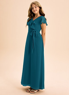 Azazie Lainey Junior Abito A-Line in Chiffon Con Tasche Blu Inchiostro image3