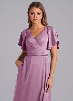 Azazie Ambrosia Bridesmaid Dresses Wisteria A-Line Pleated Stretch Satin Dress image2