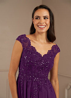 Azazie Amethyst Mother of the Bride Mekot A-linja V-kaula paljetteja Sifonki Lattian pituus Pukeutua image7