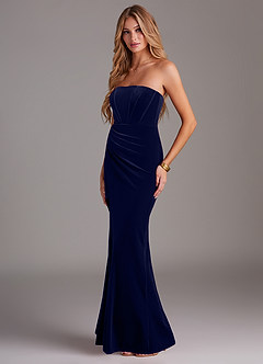 Azazie Larisa Bridesmaid Dresses Dark Navy Sheath Strapless Velvet Convertible Dress image3