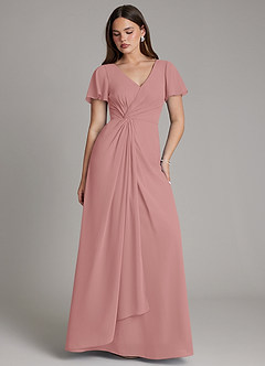 Azazie Kaya Final Sale Dusty Rose A-Line Pleated Chiffon Dress image1