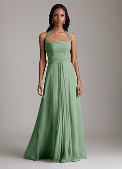 Azazie Clarisa Vestidos de damas de honor Vestido de Matcha de Gasa de Corte en A con Plisado image5