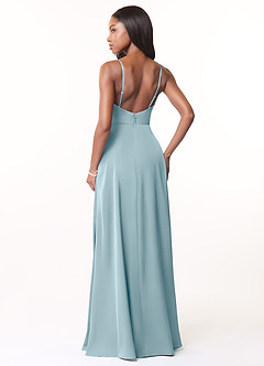 Azazie Brielle Bridesmaid Dresses Moody Blue A-Line Cowl Spaghetti Straps Stretch Satin Dress image2