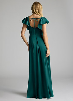 Azazie Bondi Bridesmaid Dresses Peacock A-Line Bow Stretch Satin Dress image4