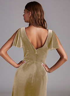 Azazie Soren Bridesmaid Dresses Golden Tan A-Line Velvet Dress image2