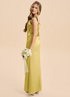 Azazie Jessamine Junior Canary A-Line Ruched Stretch Satin Dress image3