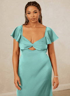 Christian Siriano Bridal for Azazie 1005 Bridesmaid Dresses Aqua Sheath Sweetheart Neckline Stretch Satin Dress image14
