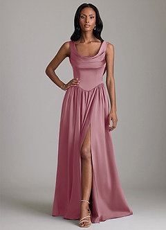 Azazie Novi Bridesmaid Dresses Vintage Mauve A-Line with Pockets Stretch Satin Dress image1
