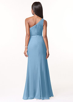 Azazie Liza Bridesmaid Dresses Steel Blue Mermaid One Shoulder Chiffon Dress image2