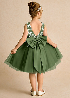 Azazie Butterfly Flower Girl Dresses Olive A-Line Lace Dress image1