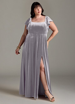 Azazie Bondi Bridesmaid Dresses French Lilac A-Line Side Slit Velvet Dress image7