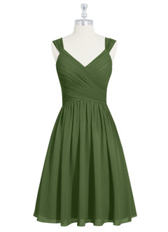 Azazie Angie Bridesmaid Dresses Olive A-Line Corset Chiffon Dress image7
