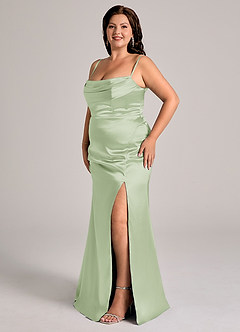 Azazie Saige Bridesmaid Dresses Dusty Sage Sheath Off the Shoulder Metallic Satin Convertible Dress image13