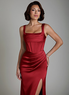 Azazie Amora Bridesmaid Dresses Scarlet Mermaid Corset Stretch Satin Dress image3