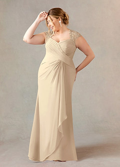 Azazie Birdie Mère de la mariée Robes Robe Trapèze en Mousseline de soie Paillettes Reine Anne Champagne image9