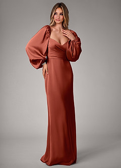 Azazie Sonata Bridesmaid Dresses Terracotta Sheath Long Sleeve Stretch Satin Convertible Dress image4