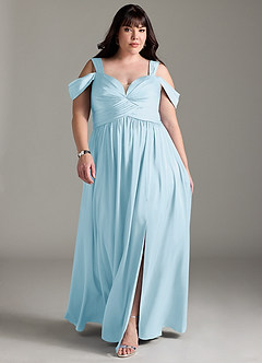 Azazie Lianne Bridesmaid Dresses Sky Blue A-Line Off the Shoulder Stretch Satin Dress image9