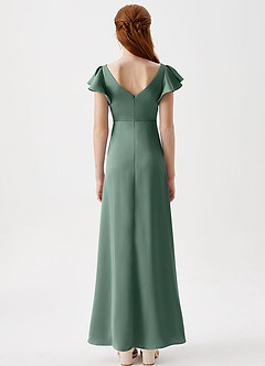 Azazie Omari Junior Eucalyptus A-Line Pleated Stretch Satin Dress image7