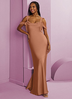 Barbie ♥ Azazie Vestidos de damas de honor Vestido de Bronceador de Satén Elástico de Corte Recto con Plisado image3