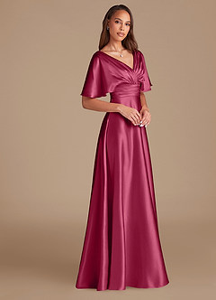 Azazie Pamela Bridesmaid Dresses Burgundy A-Line Pleated Metallic Satin Dress image3