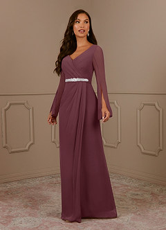 Azazie Belinda Mother of the Bride Dresses Sangria A-Line V-Neck Pleated Chiffon Dress image1
