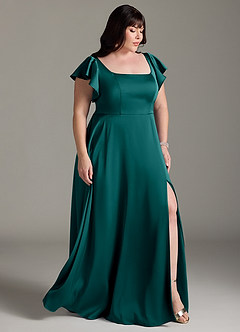 Azazie Bondi Bridesmaid Dresses Peacock A-Line Bow Stretch Satin Dress image10
