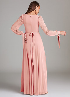 Azazie Leonia Bridesmaid Dresses Rosette A-Line Long Sleeve Mesh Dress image4