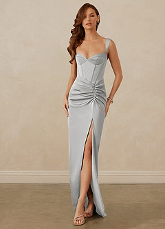 Christian Siriano Bridal for Azazie 1017 Brautjungfernkleider Etui Herzausschnitt Stretch-Satin Kleid Silber image1