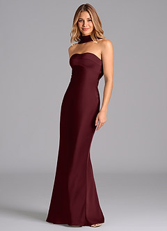 Azazie Lusinda Brautjungfernkleider Meerjungfrau-Linie Schulterfrei Stretch-Satin Kleid Cabernetrot image1