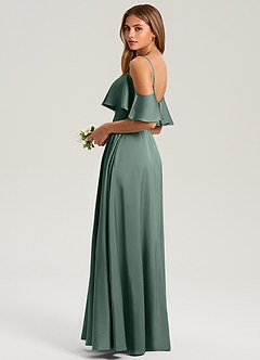 Azazie Jean Bridesmaid Dresses Sea Moss A-Line Off the Shoulder Stretch Satin Dress image4