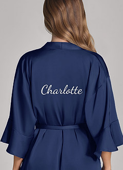 front Matching Color Personalized Embroidered Name 2-Piece Ruffle Satin Robe and Slip Set
