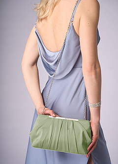 front Matching Color Stretch Satin Pleated Clutch