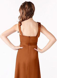 Azazie Barbara Junior Copper A-Line Bow Matte Satin Dress image4
