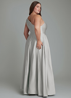 Azazie Melanie Jurken voor bruidsmeisjes Jurk van Stretch Satijn met A-lijn Off-shoulder Zilver image8