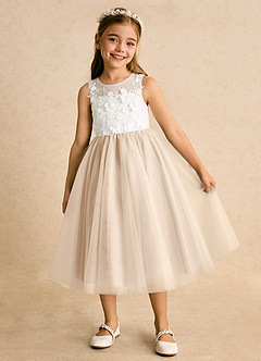 Azazie Lina Flower Girl Dresses Ivory White Alabaster Ball-Gown Lace Dress image2