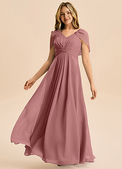 Azazie Emma Junior Robe Trapèze en Mousseline de soie Plissée Rose Du Désert image4